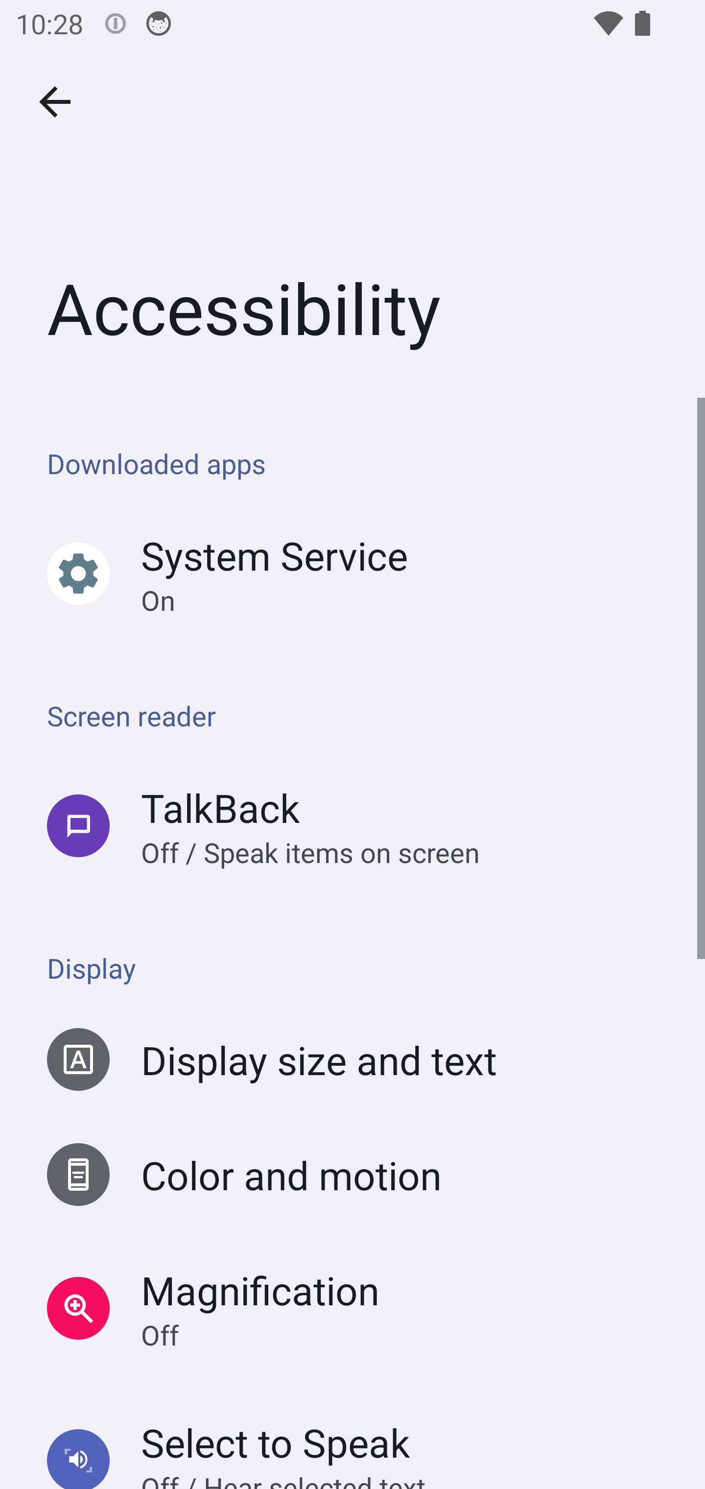 Accessibility toggle in Android Settings