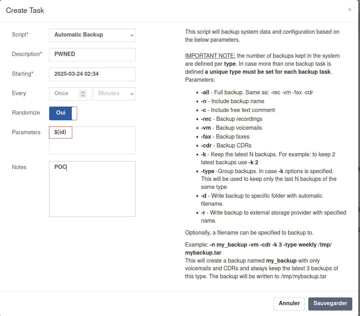 Task creation form in CompletePBX